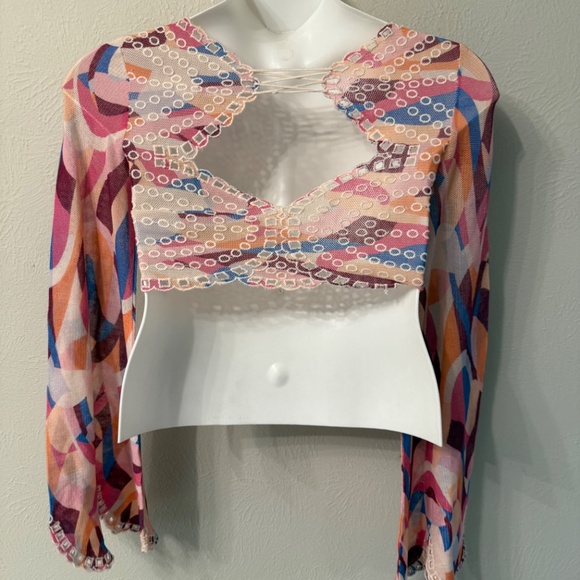 Free People bell sleeve lace up crop “eyes on you” - Picture 4 of 11